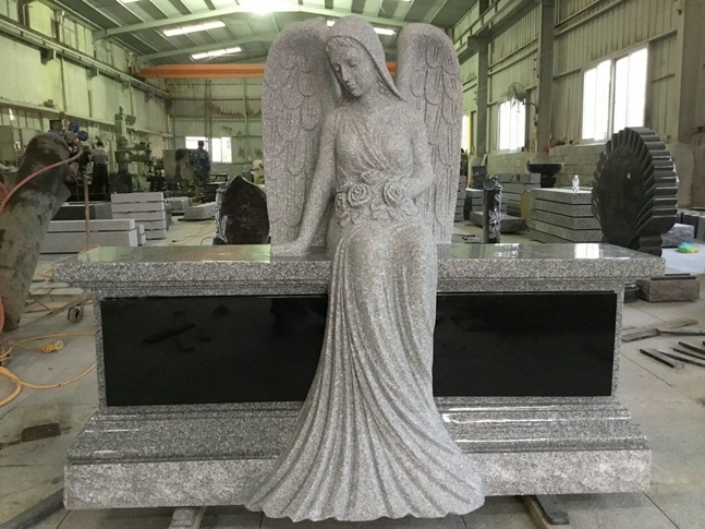 Granite Angel Bench Headstone 