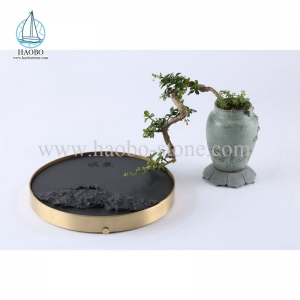 Black Granite Small Carving Stone Tea Tray HAOBO-STONE