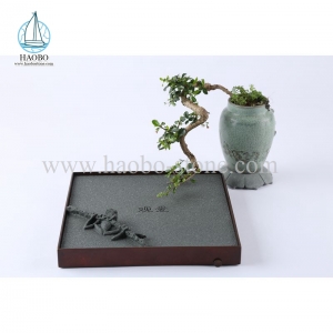 Black Granite Small Frog Carving Stone Tea Tray HAOBO-STONE