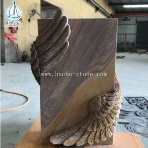 Haobo Rainbow Sandstone Wing Carving Gravestone HAOBO-STONE