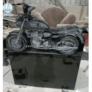 Black Granite Motorcycle  Etching Headstone HAOBO-STONE