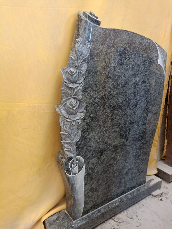 Carved Rose Granite Headstone