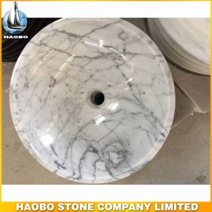 Carrara White Marble Round Stone Bathroom Sink