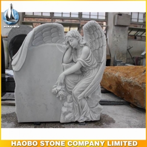 White Marble Weeping Angel Memorial Statue