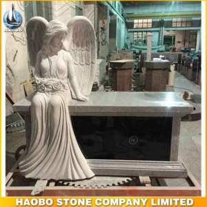 Grey Granite Angel Bench Headstone