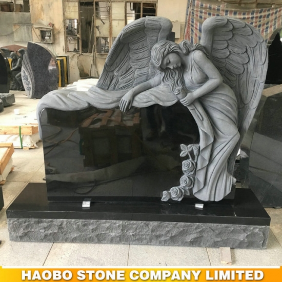 Black Granite Carved Angel Monument HAOBO-STONE