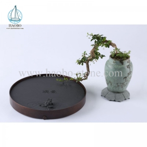 Black Granite Frog Carving Stone Tea Tray HAOBO-STONE