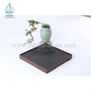 Black Granite Buddha Beads Carving Stone Tea Tray HAOBO-STONE