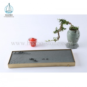 Black Granite Boat Carving Stone Tea Tray HAOBO-STONE
