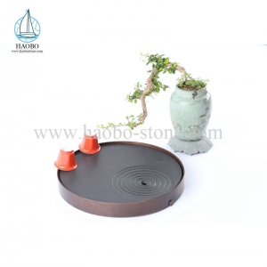 Black Granite Circle Design Stone Tea Tray HAOBO-STONE