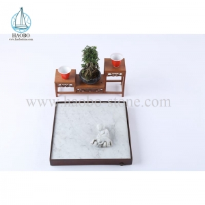 White Marble Little Monk Carving Stone Tea Tray HAOBO-STONE