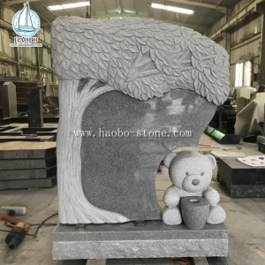 Grey Granite Tree Carving with Bear Memorial HAOBO-STONE