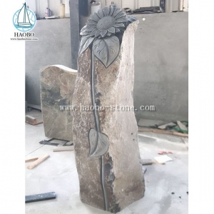 Nature Stone Sunflower Carving Basalt Gravestone HAOBO-STONE