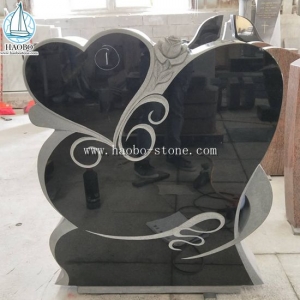 Hight Quality Black Granite Heart Headstone with Flower HAOBO-STONE