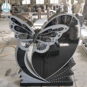 Hight Quantity India Black Granite Butterfly Headstone HAOBO-STONE