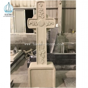 Halley Beige Marble Cross with Flower Carving HAOBO-STONE