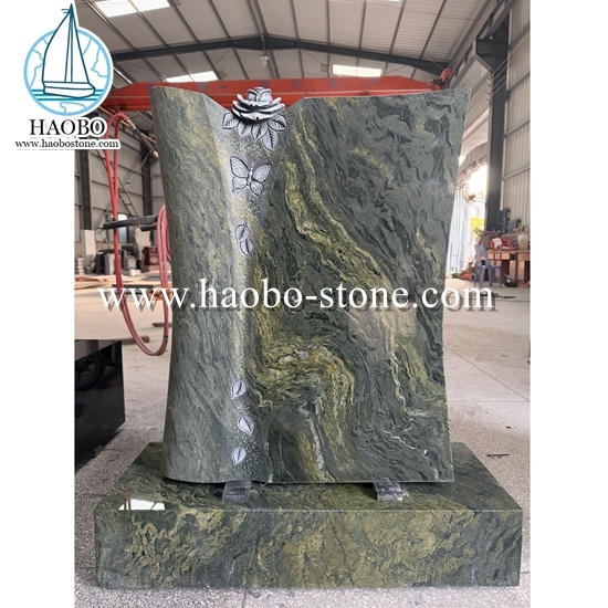Picasso Green Tombstone with Rose Carving HAOBO-STONE