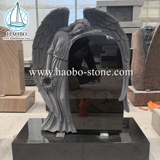 Indian Black Granite Angel Tombstone HAOBO-STONE