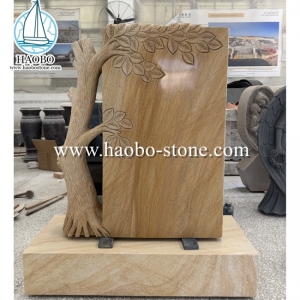 Wood Sandstone Tree Carved Design Gravestone HAOBO-STONE