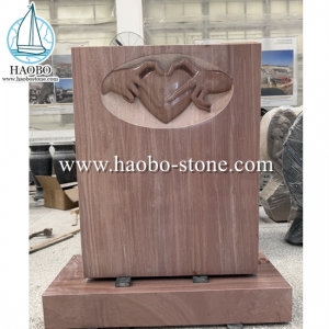 Wooden Sandstone Hands with Heart Carving Gravestone HAOBO-STONE