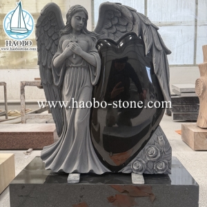 India Black Pretty Angel Carving Granite Memorials HAOBO-STONE