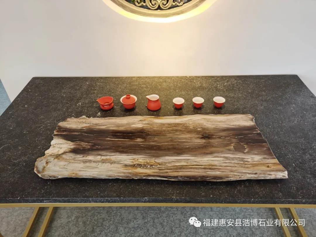 European Grey Limestone Table with Burmese Woody Gade Tea Tray - Inspired by The Silk Road